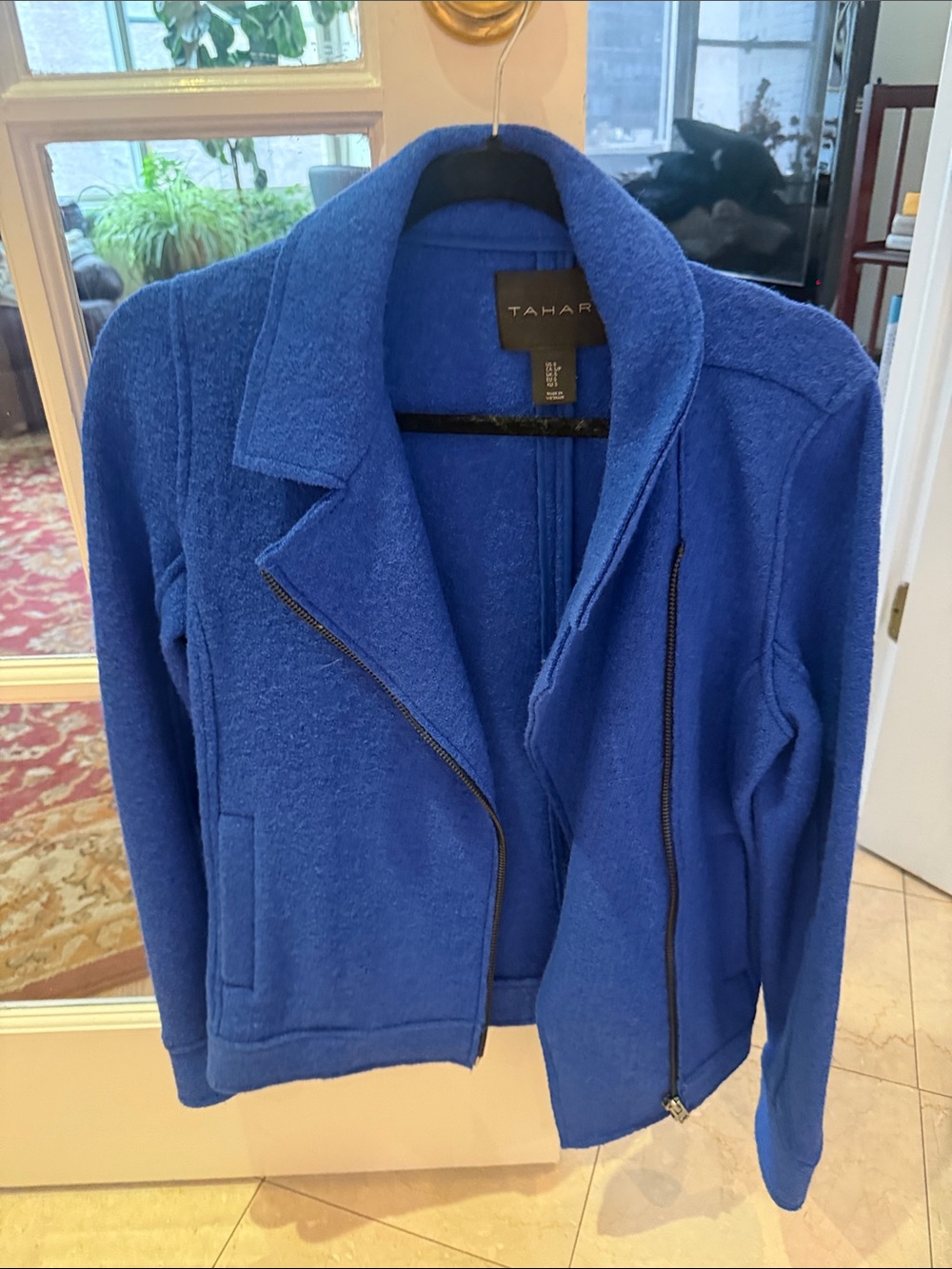 Tahari Cobalt Blue Asymmetrical Zip Blazer